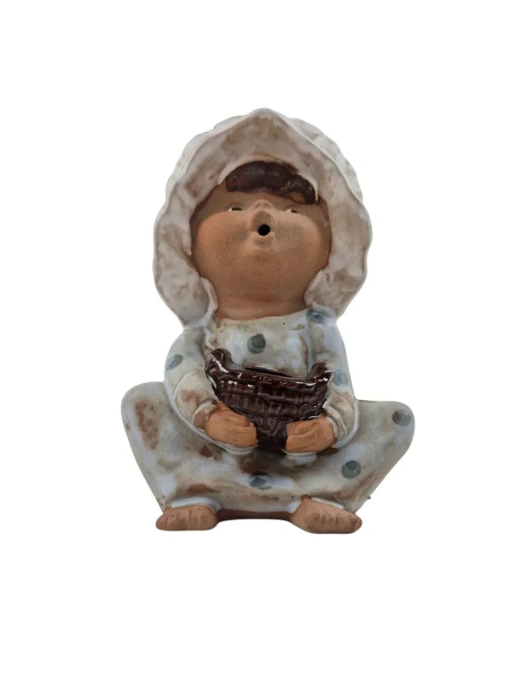 Vintage Ceramic Girl Figurine Bonnet Polka Dot Dress Home Decor Collectible